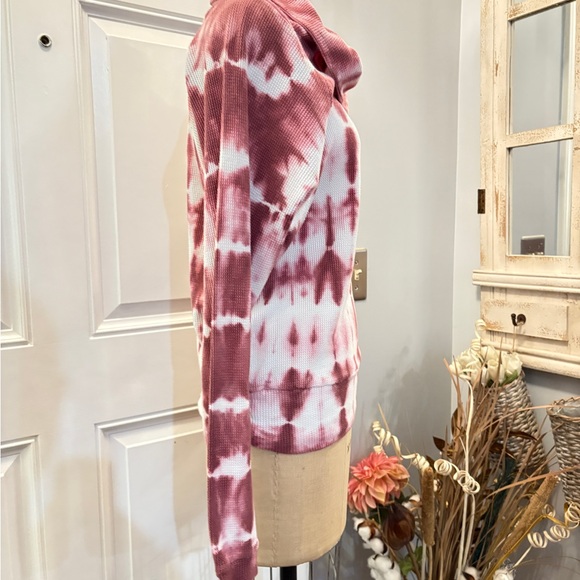 Anthropologie Pilcro Angie Wine Cowl Neck Waffle Knit Thermal Tie Dye Pullover S - Picture 3 of 9
